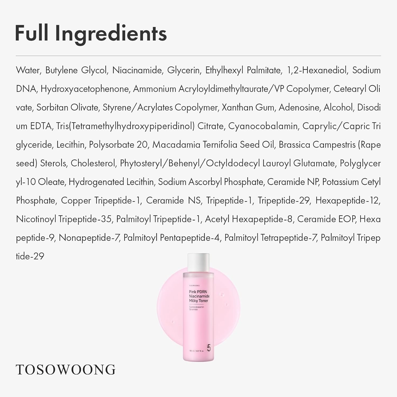 TOSOWOONG Pink PDRN Niacinamide Milky Toner, Niacinamide 5% Dark Spot Care, Salmon DNA PDRN Soothing, 3 Ceramides & 12 Peptides Moisturizing, Glass Glow Skin, Korean Skincare, 150ml / 5.07 fl. oz. - view 5