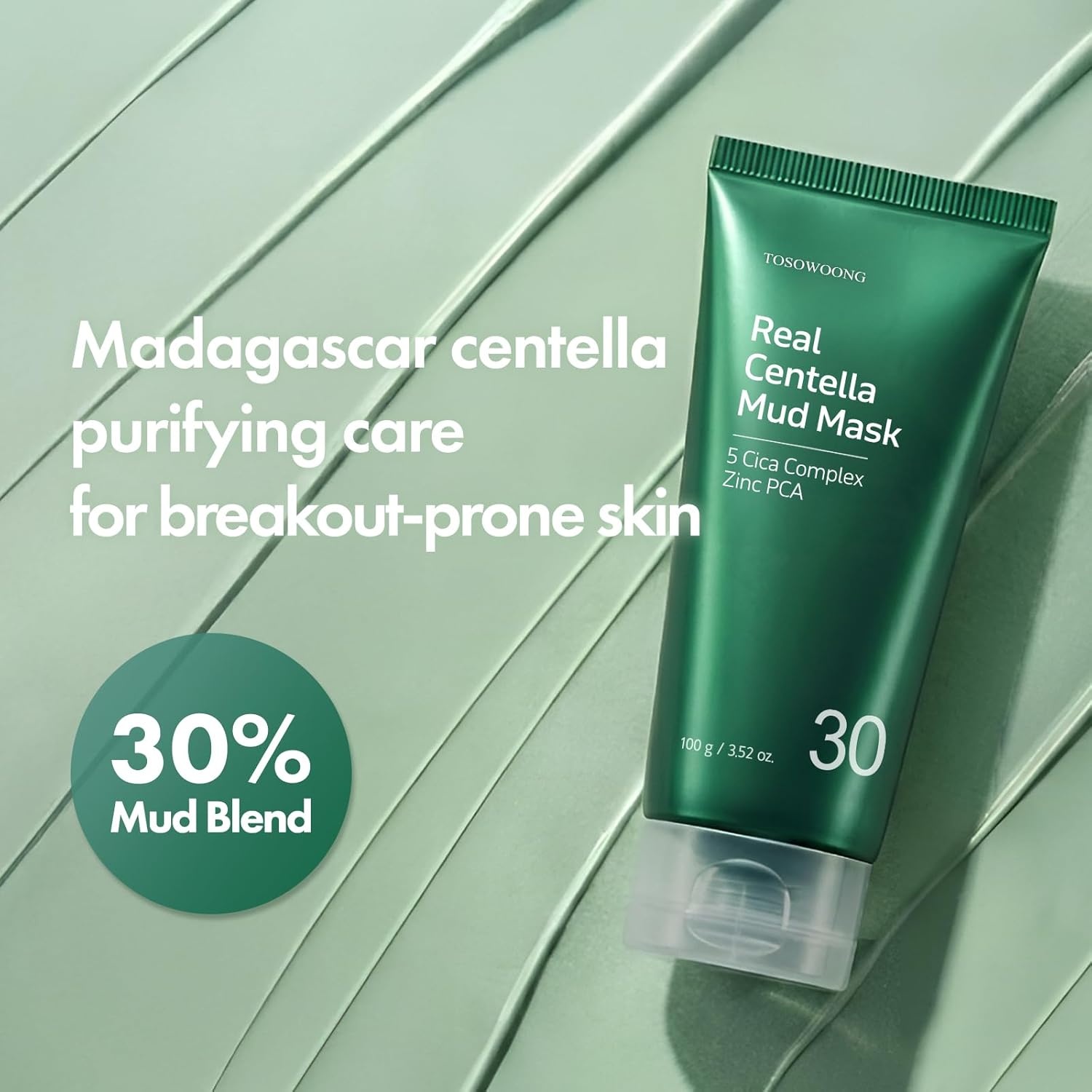 TOSOWOONG Real Centella Mud Mask for Blemish-Prone Skin with Witch Hazel, Tea Tree, Blackhead cleansing, Pore Care & Skin Relief, Cooling Quick Dry Formula Face Mask, Korean Skincare, 100 g / 3.52 oz.