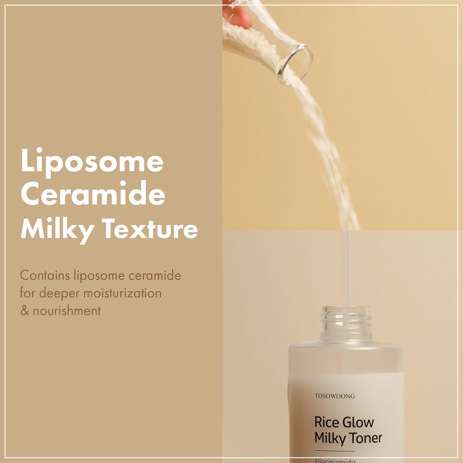 TOSOWOONG Rice Glow Milky Toner with 784,000ppm Korean Rice Water, Niacinamide, Ceramides, Panthenol, Glow, Glass Skin, Hydrating, Purifying, Fragrance-Free, Korean Skin Care, 250ml, 8.45 fl.oz. - view 3