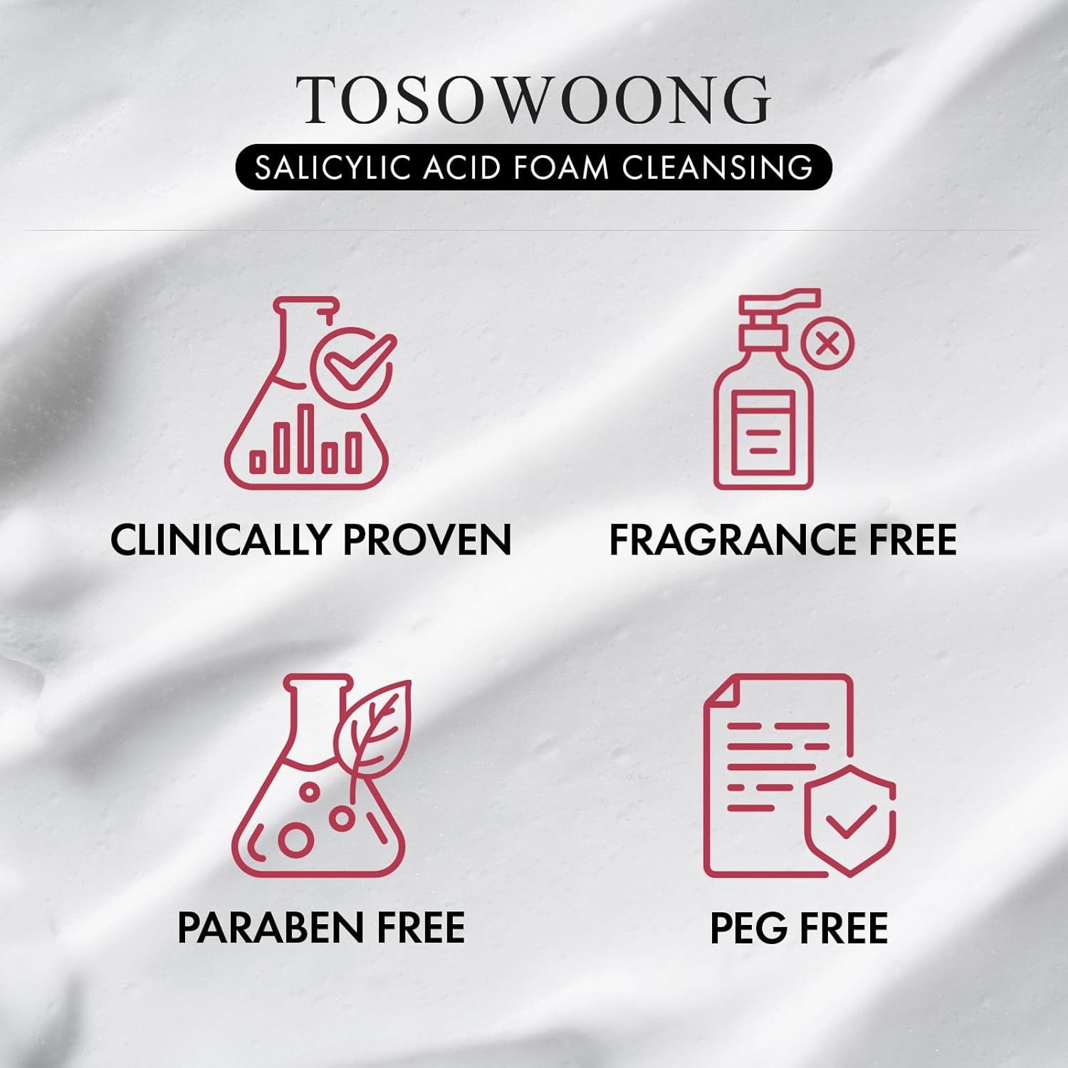 TOSOWOONG Salicylic Acid Foam Cleanser for Oily Skin, 18,000ppm Salicylic Acid, Deep Pore Cleansing, Face Wash For Breakouts, Exfoliating Cleanser, Korean Skin Care, 100ml, 3.38 fl. oz. - view 5