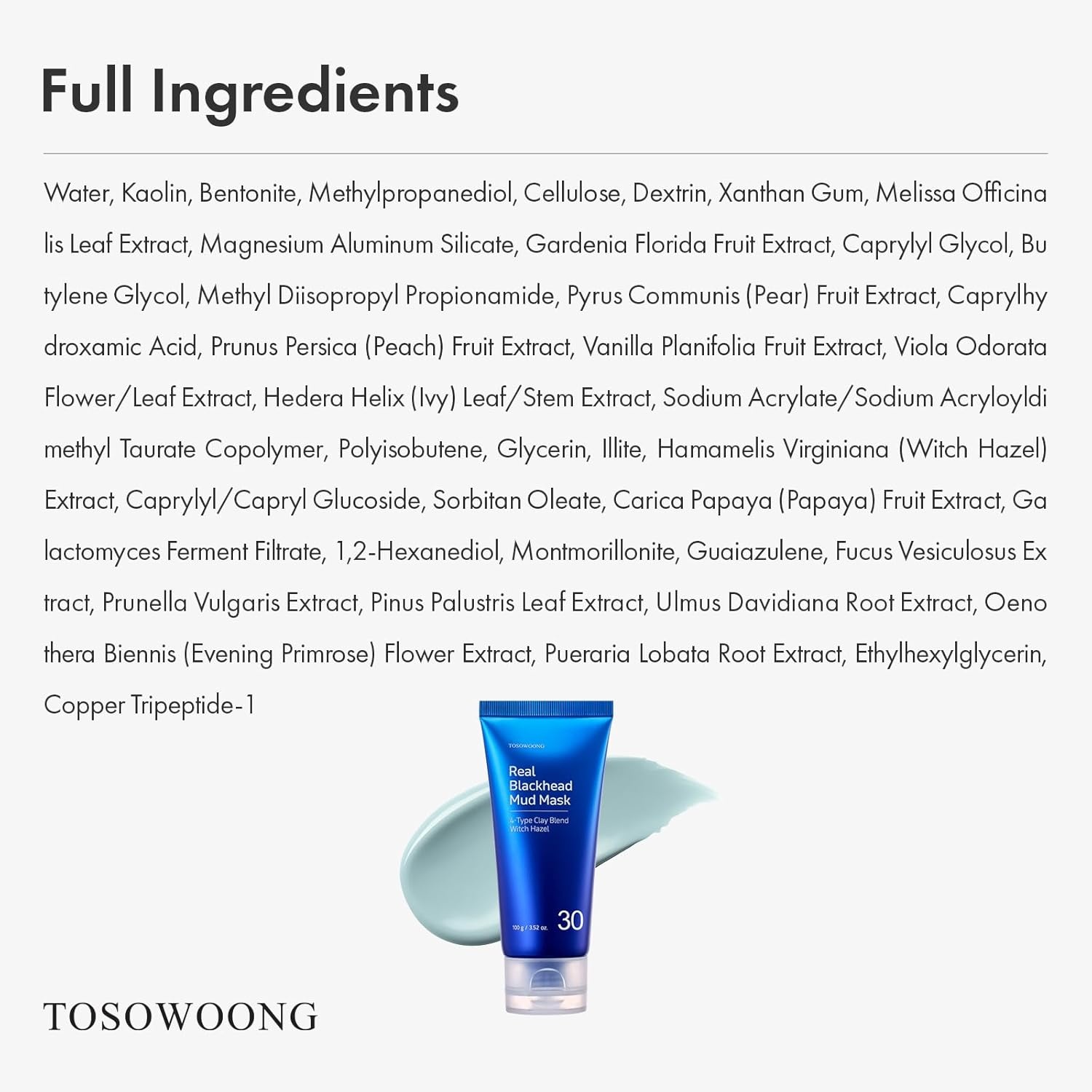 TOSOWOONG Real Blackhead Mud Mask, Facial & Nose Pore-Purifying Clay – Korean Mud Mask, Pore Tightening, Deep Pore Cleaner, Cooling & Quick Dry Formula Face Mask, Oil Control, 100 g / 3.52 oz. - view 5