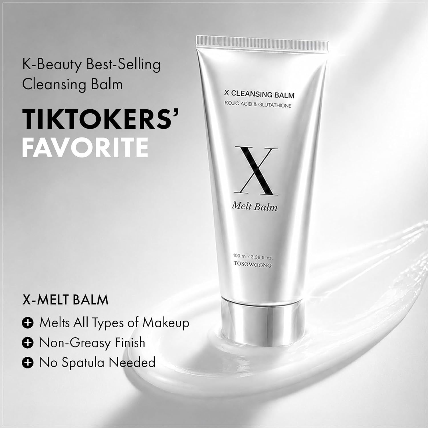 TOSOWOONG X-MELT BALM, Powerful Makeup Remover for Makeup and Lip & Brow Tint with Glutathione, Alpha Arbutin, Turmeric, Kojic Acid, All Skin Types, Korean Facial Cleansing Balm, 100 ml / 3.38 fl. oz.