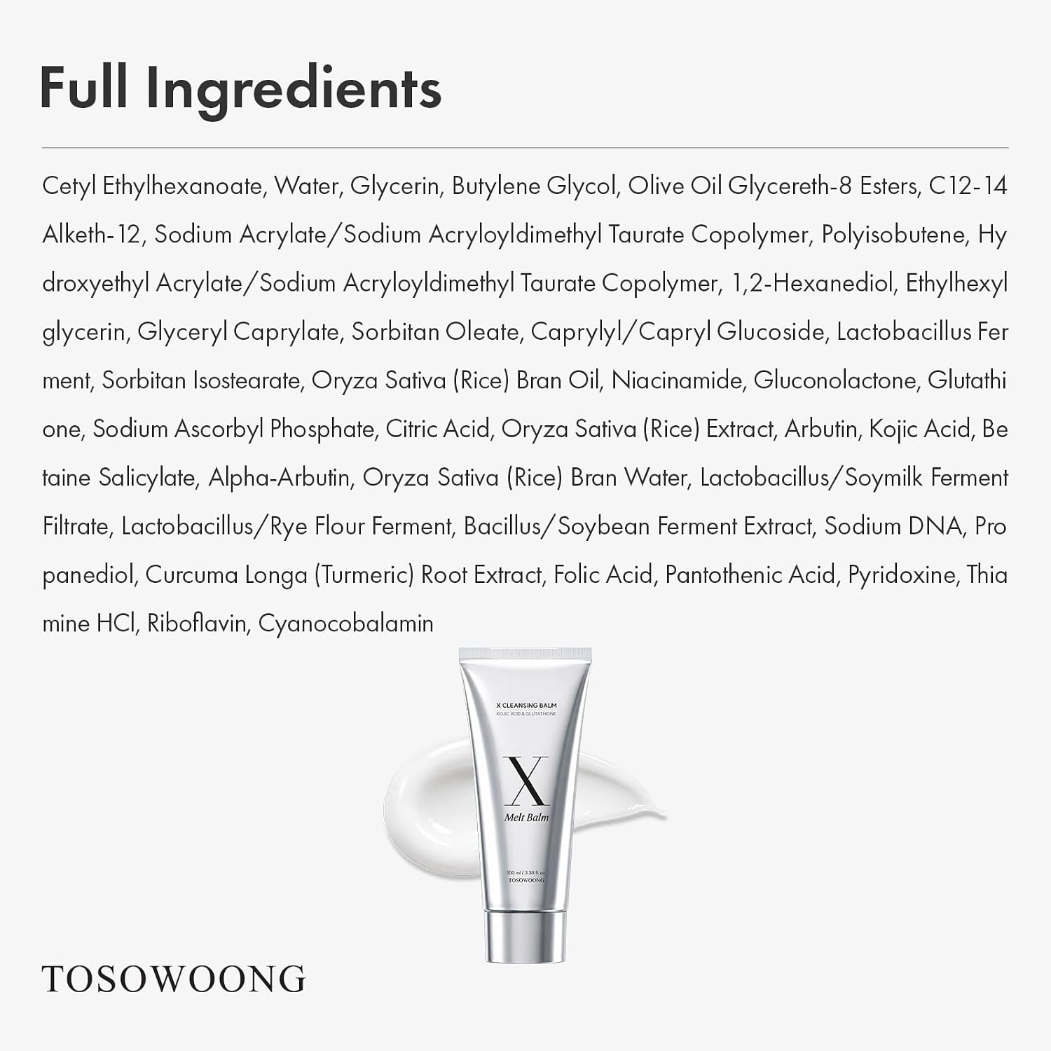 TOSOWOONG X-MELT BALM, Powerful Makeup Remover for Makeup and Lip & Brow Tint with Glutathione, Alpha Arbutin, Turmeric, Kojic Acid, All Skin Types, Korean Facial Cleansing Balm, 100 ml / 3.38 fl. oz. - view 6