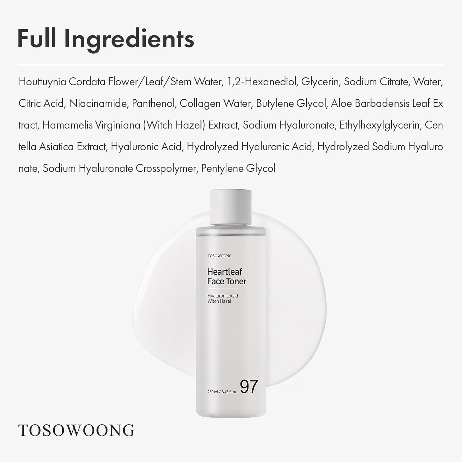 TOSOWOONG Heartleaf Face Toner with 970,200ppm Heartleaf Water, Centella, Hyaluronic Acid, Witch Hazel, Trouble Care, Acne-Prone, Calming, Hydrating, Purifying, Korean Skin Care, 250ml, 8.45 fl.oz. - view 5