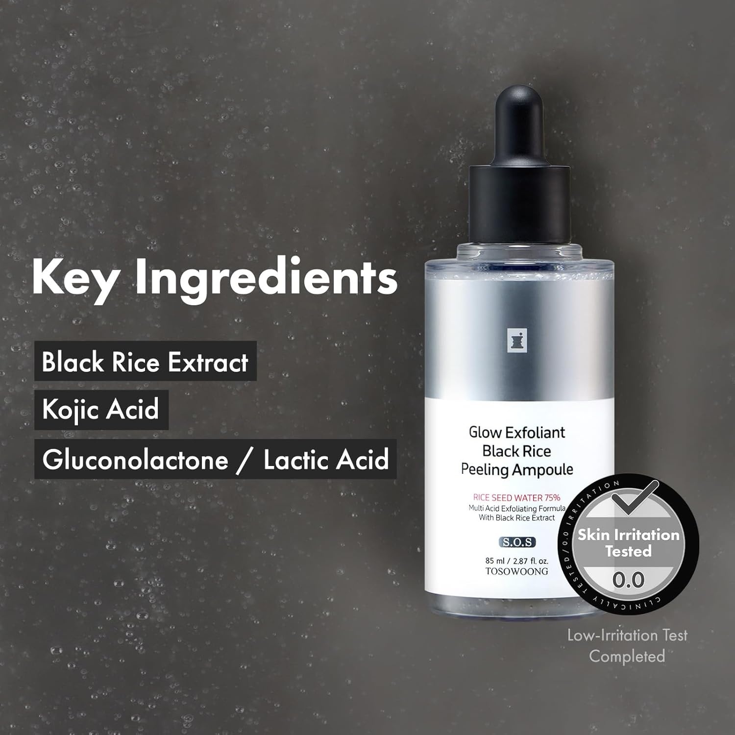 TOSOWOONG Black Rice Peeling Ampoule, 75% Black Rice Exfoliant, Dead Skin Remover, Face Body Scrub, Blackheads Pore Cleaner, Kojic Acid, Arbutin for discoloration, Korean Skincare, 85ml / 2.87 fl. oz. - view 3