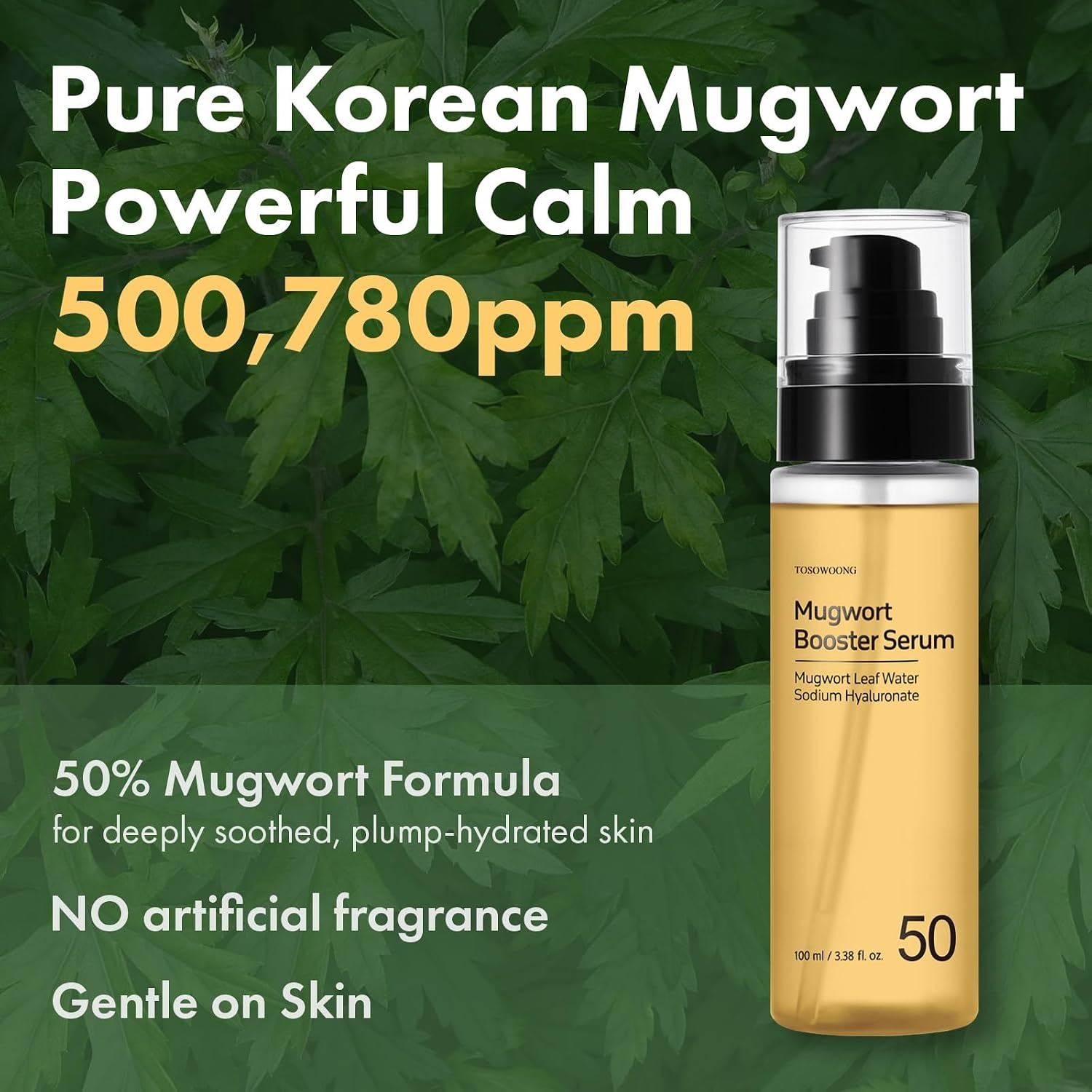 TOSOWOONG Mugwort Booster Serum, 50% Mugwort Deep Calming Essence, Hyaluronic Acid for Hydrating Glow, Skin Flooding, Strengthen Skin Barrier, Sensitive Skin, Korean Skincare, 100 ml / 3.38 fl. oz. - view 3