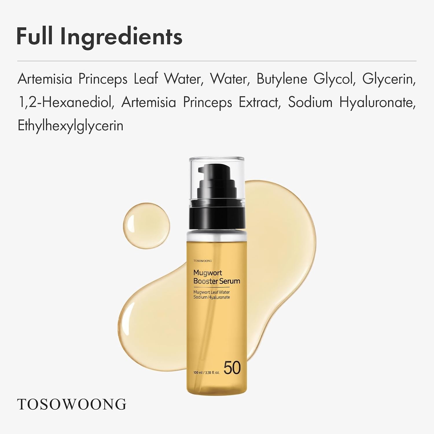 TOSOWOONG Mugwort Booster Serum, 50% Mugwort Deep Calming Essence, Hyaluronic Acid for Hydrating Glow, Skin Flooding, Strengthen Skin Barrier, Sensitive Skin, Korean Skincare, 100 ml / 3.38 fl. oz. - view 5