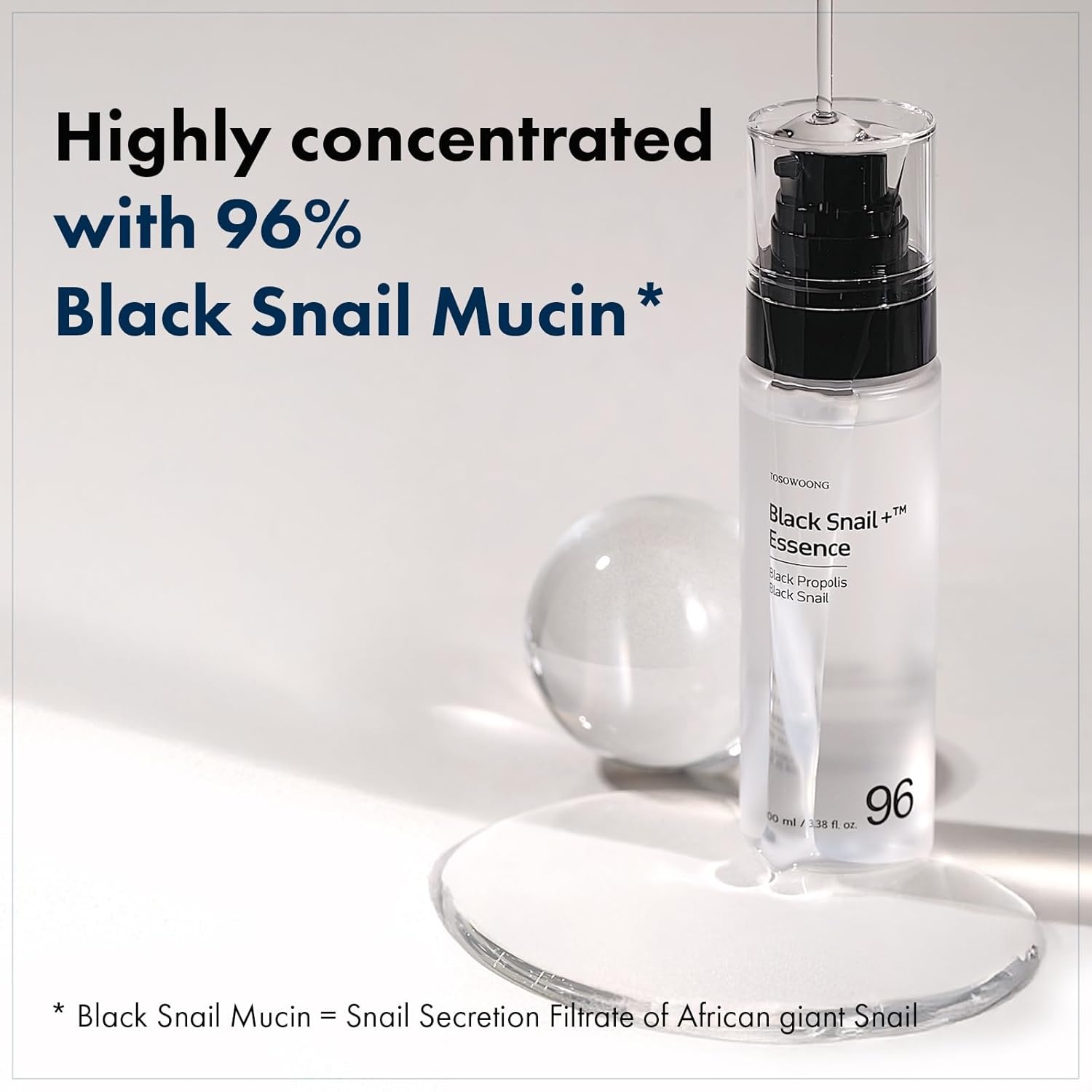 TOSOWOONG Black Snail Plus Essence With 960,890ppm Black Snail Secretion Filtrate, Hydrating Serum, Repairing, Anti Aging, Dull Skin, Fine Lines, Sensitive Skin, Korean Skin Care, 100ml, 3.38 fl.oz. - view 3