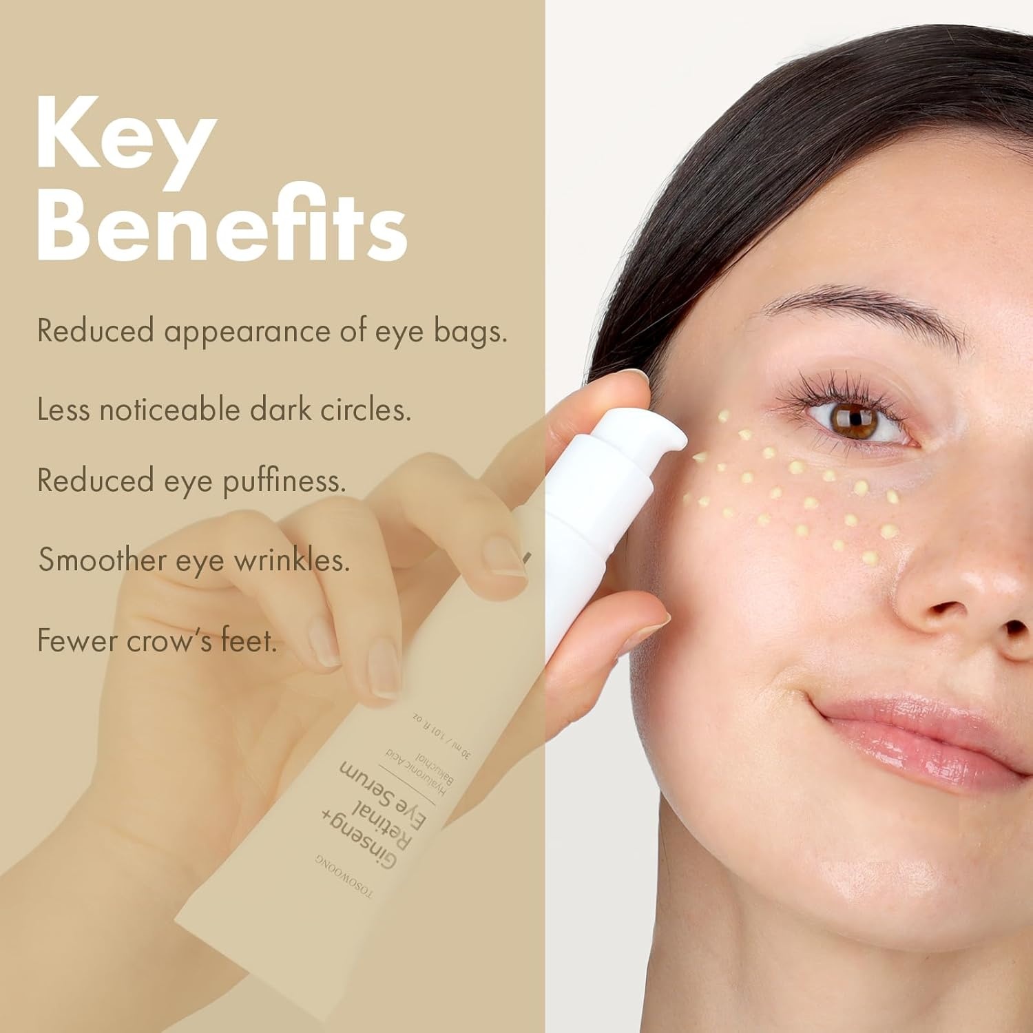 TOSOWOONG Ginseng Plus Retinal Eye Serum with Retinal Niacinamide Bakuchiol Correction for Puffy Eye Bags Fine Lines Dark Circles Wrinkles, Korean Skin Care, 30ml, 1.01 fl.oz. - view 2