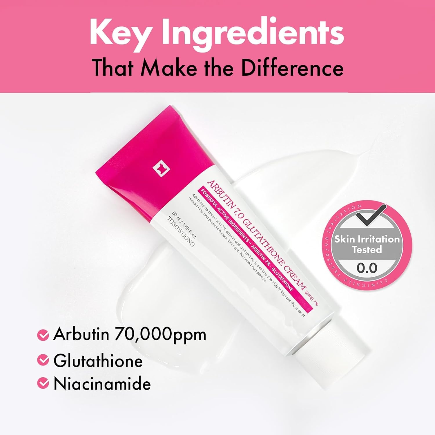 TOSOWOONG Arbutin 7% Glutathione Cream, 70,000ppm Arbutin + 5,001ppm Glutathione, Niacinamide, Dark Spots, Freckle, Blemishes, Pigmentation, Dullness, Uneven Tone, Korean Skin Care, 50ml, 1.69 fl.oz. - view 4