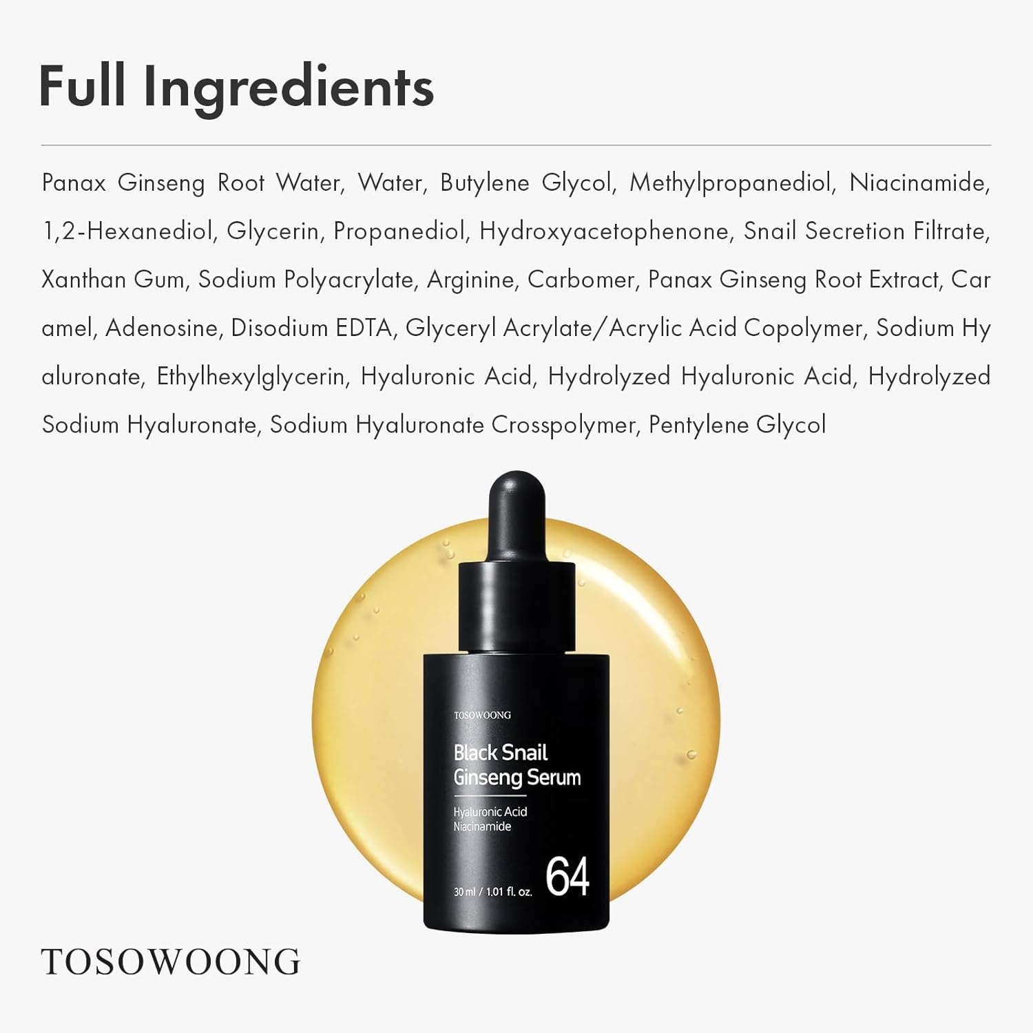 TOSOWOONG Black Snail Ginseng Serum, Ginseng 640,430ppm, Snail Mucin, Hydrating Facial Moisturizer, Acne Scar Remover, Self Care, Glow Skin Under Makeup, Korean Skin Care, 30ml, 1.01 fl. oz. - view 5