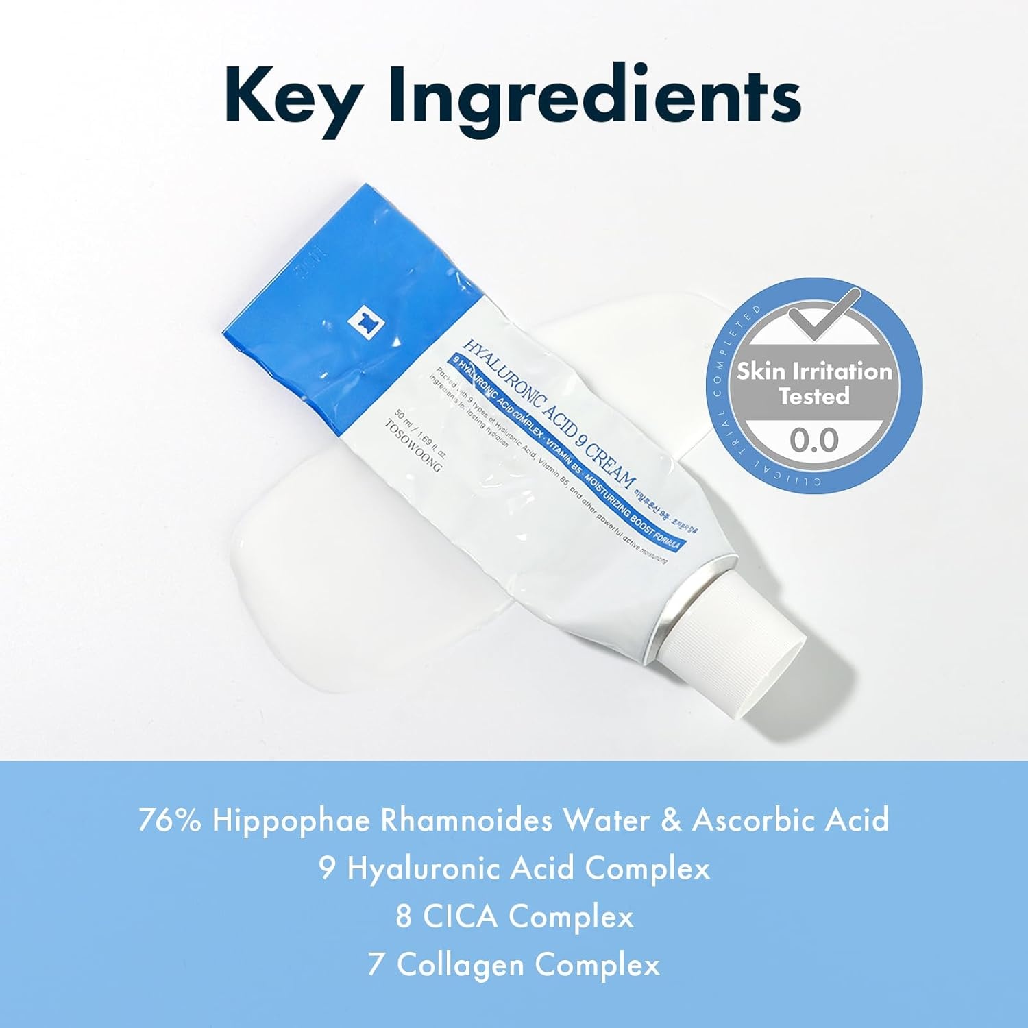 TOSOWOONG Hyaluronic Acid 9 Cream, Vitamin B5, Collagen, Niacinamide, Centella Asiatica Extract, Long-lasting Hydration, Daily Moisturizer Face Cream, Korean Skin Care, 50ml, 1.69 fl.oz. - view 3