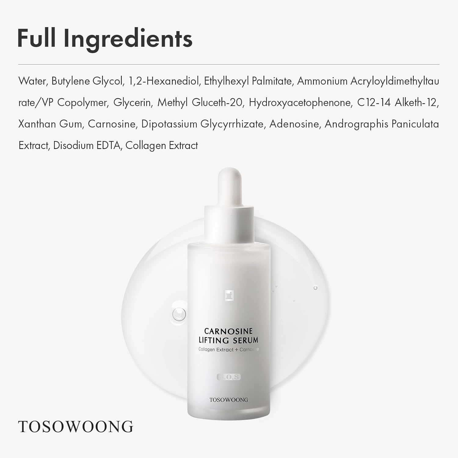TOSOWOONG Carnosine Lifting Serum, for Wrinkle Care, Hydrating with Collagen Extract, Adenosine for All skin types, Korean Skin Care 50g, 1.76 oz. - view 5
