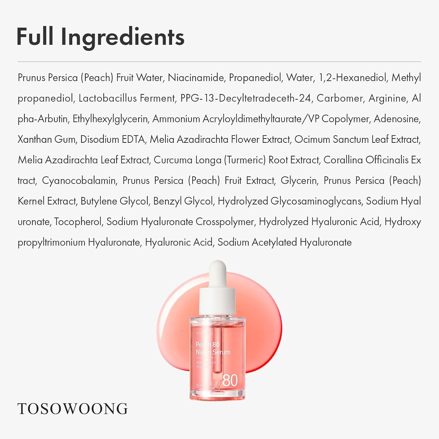 TOSOWOONG Peach 80 Niacin Serum, 5% Niacinamide, Alpha-Arbutin, Vitamin B12, Glass Skin, Hydrating Face Serum for Dark Spots, Pore Minimizer, Uneven Tone, Dullness, Korean Skincare, 33ml/1.11 fl. oz. - view 5