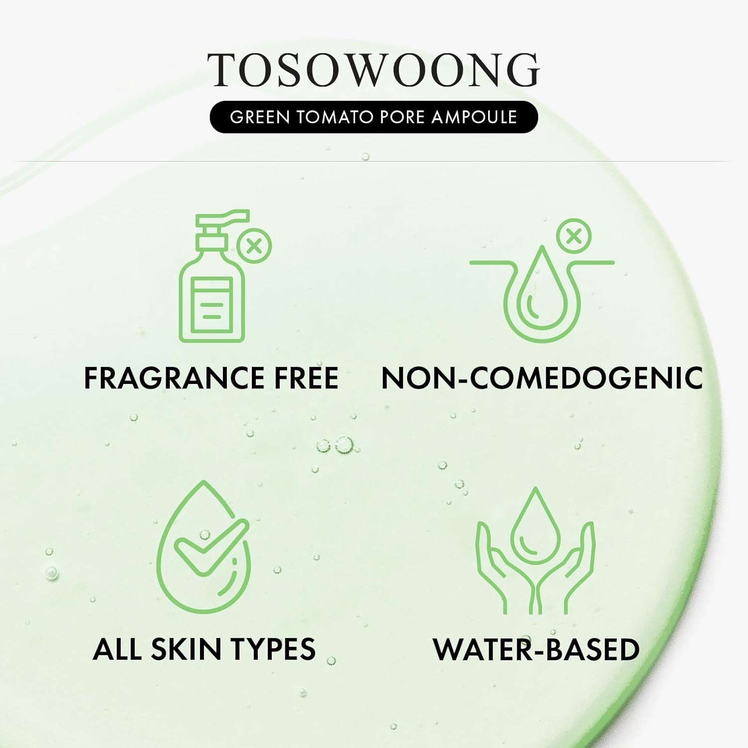 TOSOWOONG Green Tomato Pore Ampoule with Green Tomato, Witch Hazel and Hyaluronic Acid for Face Moisturizer and Pore Minimizing Treatment, Korean Skincare, 30ml, 1.01 fl. oz. - view 5