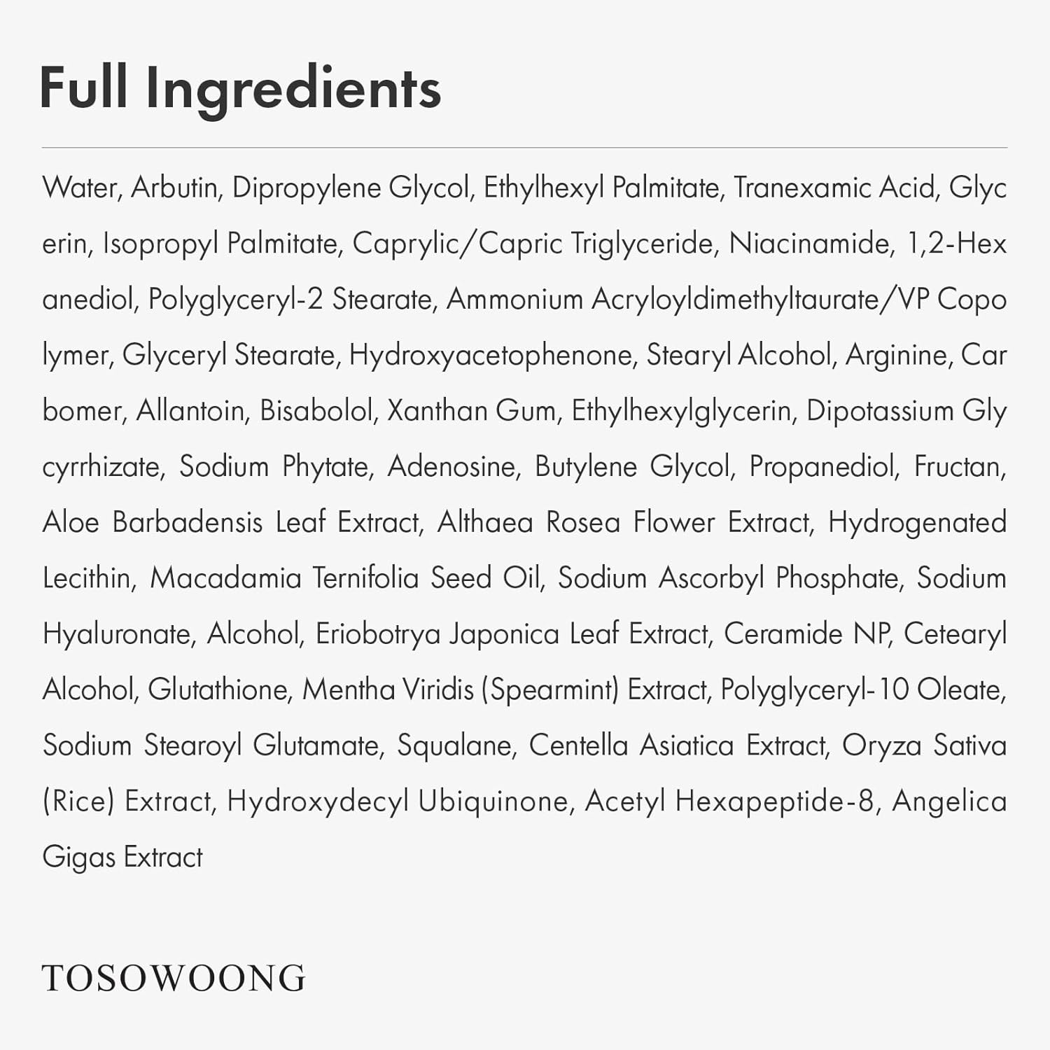 TOSOWOONG Arbutin 7% + Tranexamic Acid 4% Cream, 70,000ppm Arbutin, 40,000ppm TXA, Niacinamide, Glutathione, Dark Spots, Freckle, Blemishes, Pigmentation, Korean Skin Care, 50ml, 1.69 fl.oz.(1.69 Fl Oz (Pack of 1)) - view 5