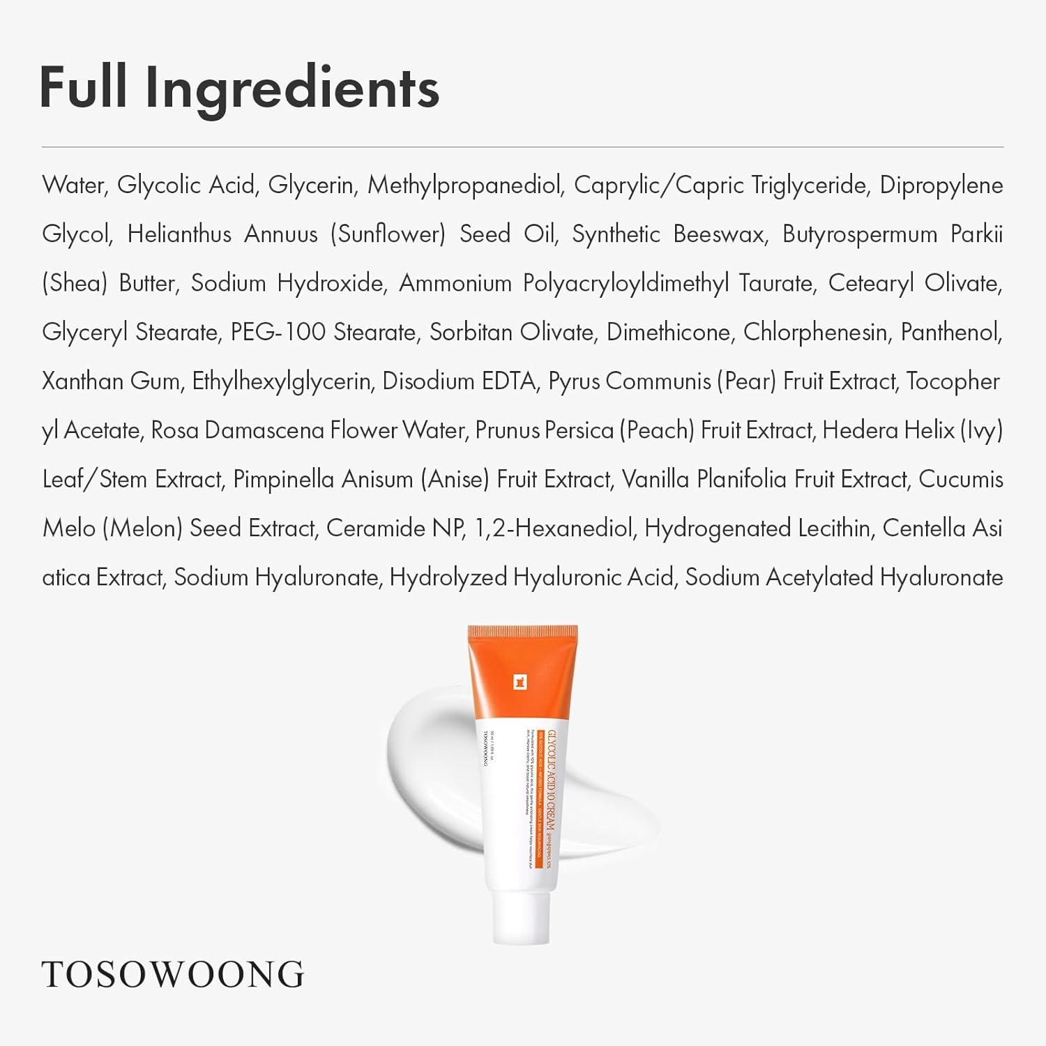 TOSOWOONG Glycolic Acid 10% Cream, AHA Exfoliator, Skin Smoothing Cream for Bumpy Skin, Dark Spot, Wrinkles, Fine Lines with Panthenol, Hyaluronic Acid, Glass Skin, Korean Skincare, 50 ml/1.69 fl. oz. - view 5