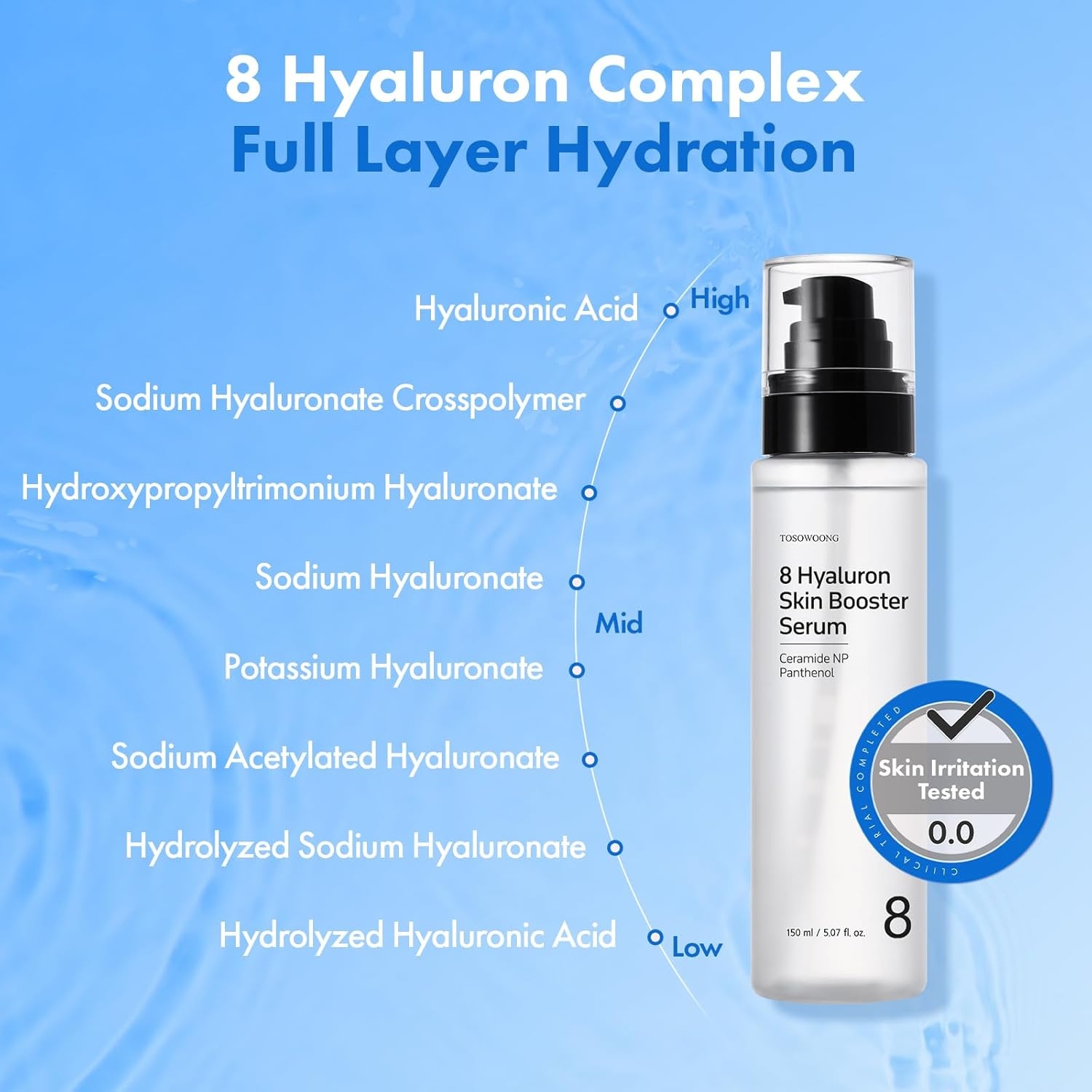 TOSOWOONG 8 Hyaluron Skin Booster Serum for Face with Niacinamide, Glycerin, Panthenol, Hydration Boosting Facial Essence, Plumper Skin, Glass Skin, All Skin Types, Korean Skincare, 150ml/5.07 fl. oz. - view 3