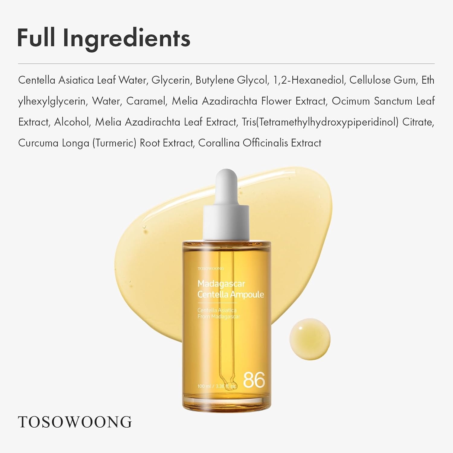TOSOWOONG Madagascar Centella 86% Ampoule with 860,048ppm Centella Asiatica, Soothing, Calming, Facial Serum for face, for All Skin Types, Korean Skin Care, 100ml, 3.38 fl.oz. - view 5