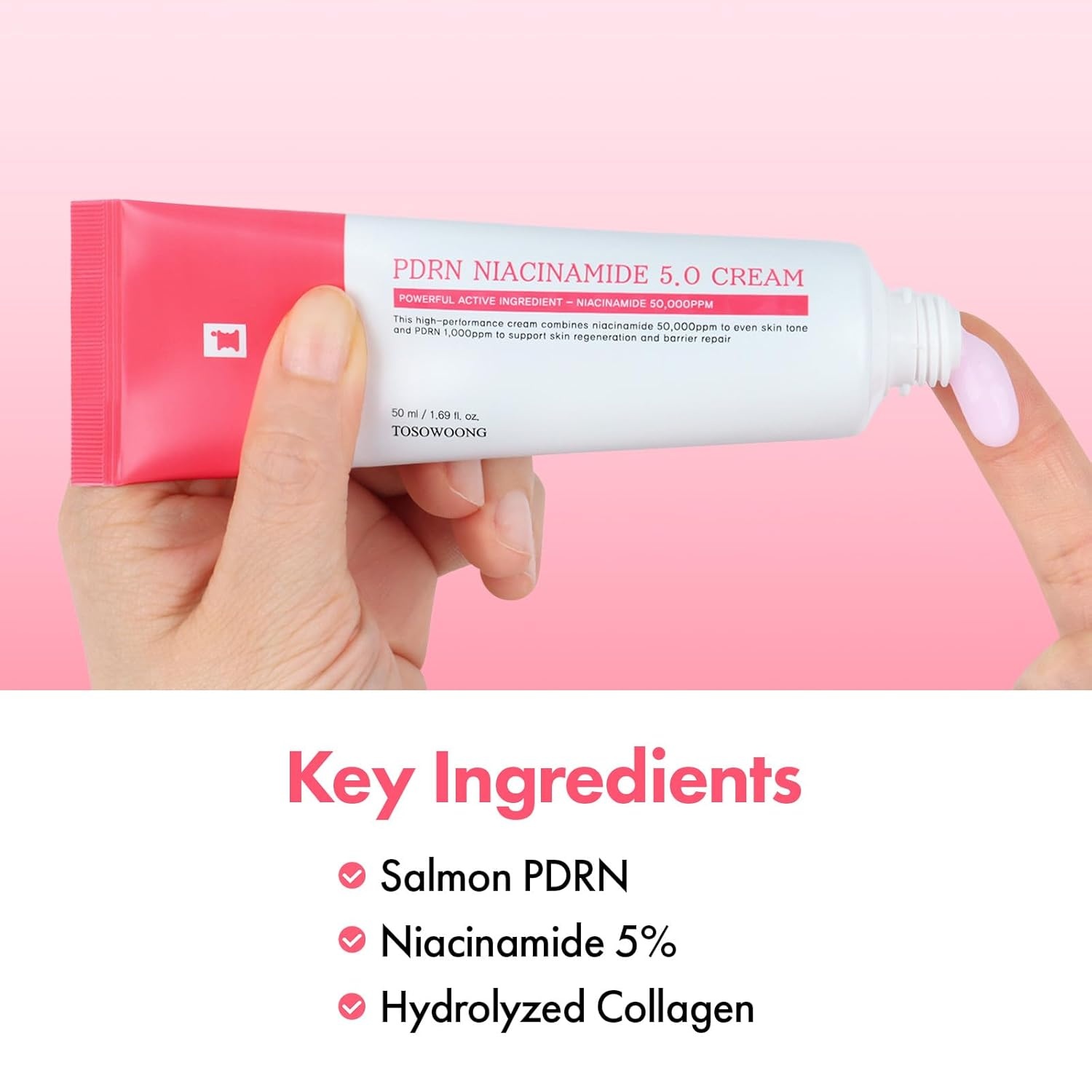 TOSOWOONG PDRN Niacinamide 5.0 Cream, Niacinamide 5% Dark Spot Remover for Face, Hyperpigmentation & Blemish Care, Salmon DNA Hydrating Moisturizer, Korean Skincare, 50ml / 1.69 fl. oz. - view 3