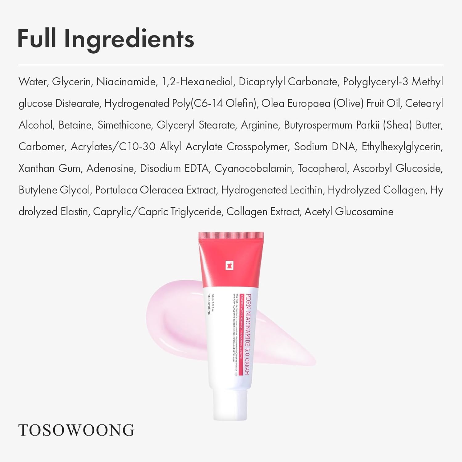 TOSOWOONG PDRN Niacinamide 5.0 Cream, Niacinamide 5% Dark Spot Remover for Face, Hyperpigmentation & Blemish Care, Salmon DNA Hydrating Moisturizer, Korean Skincare, 50ml / 1.69 fl. oz. - view 5