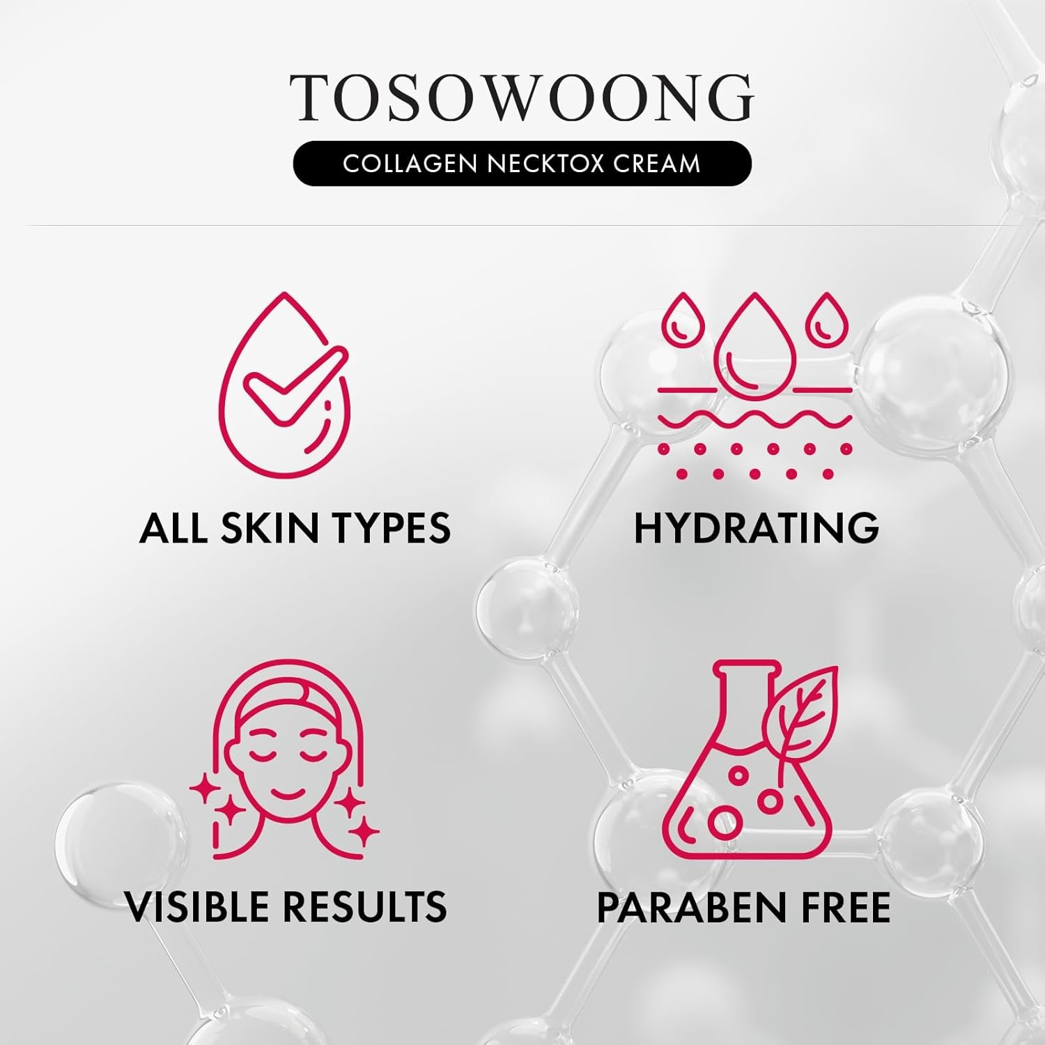 TOSOWOONG Collagen Necktox Cream with Collagen and Hyaluronic Acid for Neck Firming, Anti-aging, Wrinkles and Tightening, Korean Skin Care, 50ml, 1.69 fl. oz. - view 5