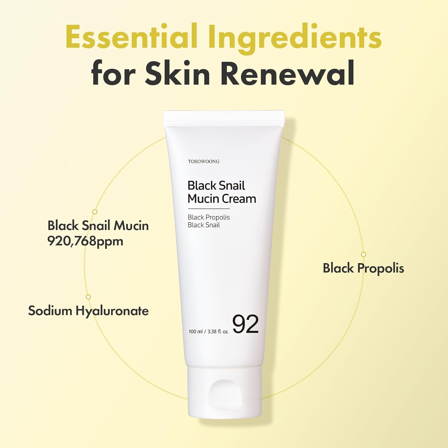 TOSOWOONG Black Snail Mucin 92% Face Cream, 920,768ppm Black Snail Mucin, Propolis, Lightweight Moisturing Cream for Soft, Glowy Skin, Moisturizer Face Cream, Korean Skin Care, 100ml, 3.38 fl.oz. - view 3