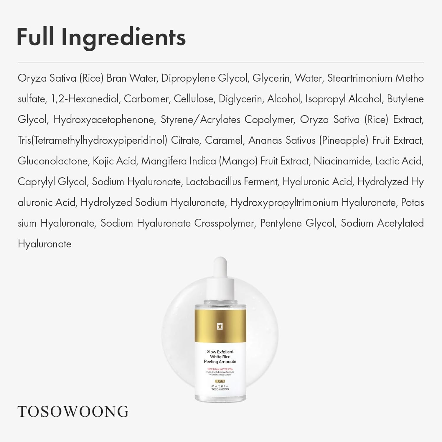 TOSOWOONG White Rice Peeling Ampoule, 75% Rice Exfoliant, Dead Skin Remover, Face Body Scrub, Blackheads Pore Cleaner, Kojic Acid, Niacinamide for discoloration, Korean Skincare, 85ml / 2.87 fl. oz. - view 5