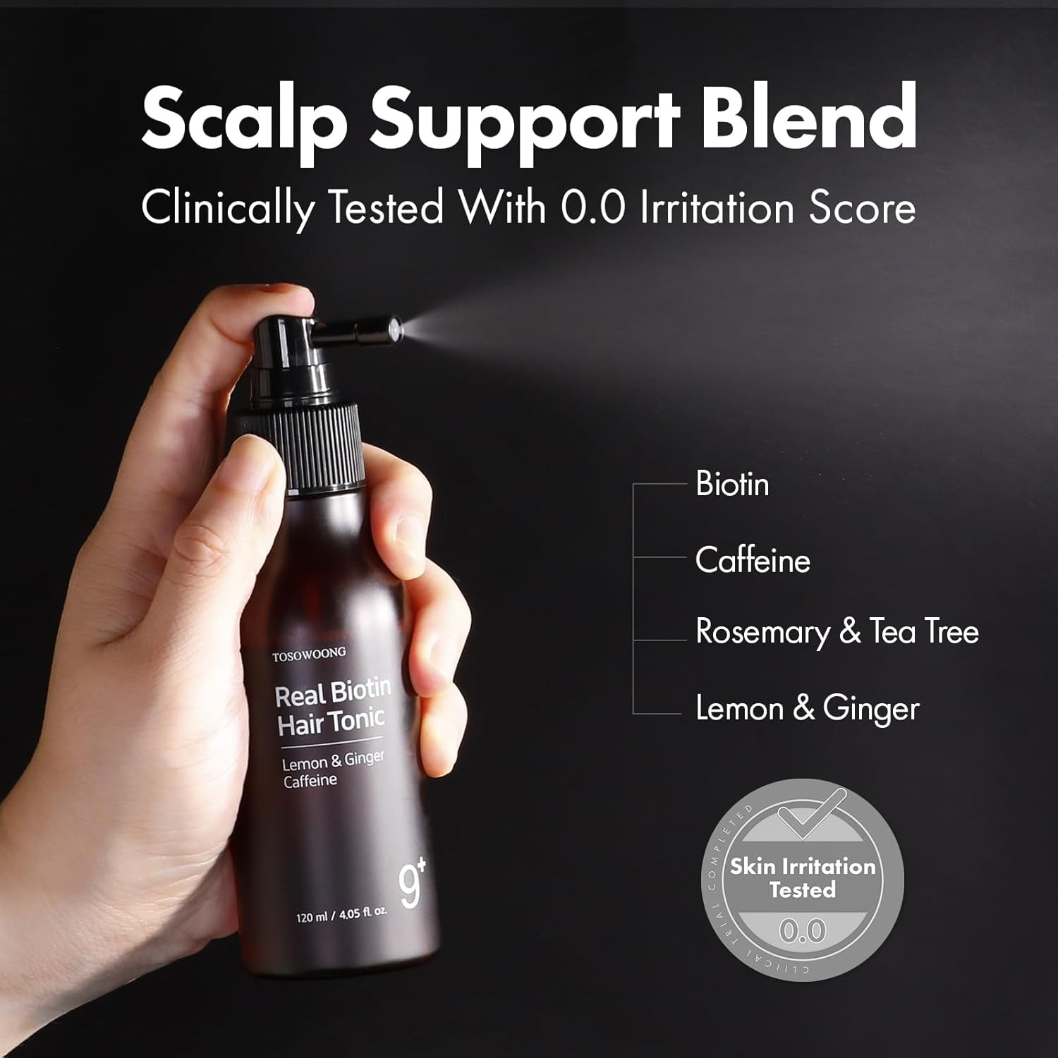 TOSOWOONG Real Biotin Scalp Tonic for Men & Women | Anti Hair-Loss & Thinning, Growth Treatment Spray | Instant Cooling, Nourishing | Caffeine, Rosemary Oil, Tea Tree | K-Beauty 120ml / 4.05 fl.oz. - view 3