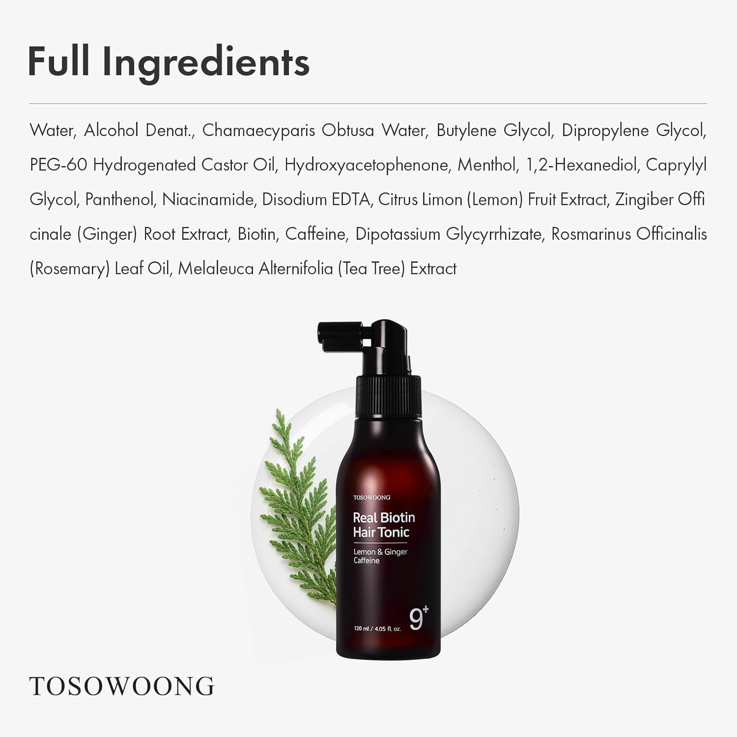 TOSOWOONG Real Biotin Scalp Tonic for Men & Women | Anti Hair-Loss & Thinning, Growth Treatment Spray | Instant Cooling, Nourishing | Caffeine, Rosemary Oil, Tea Tree | K-Beauty 120ml / 4.05 fl.oz. - view 5